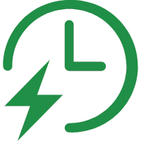 Green clock icon with a lightning bolt, symbolizing fast charging or quick timing